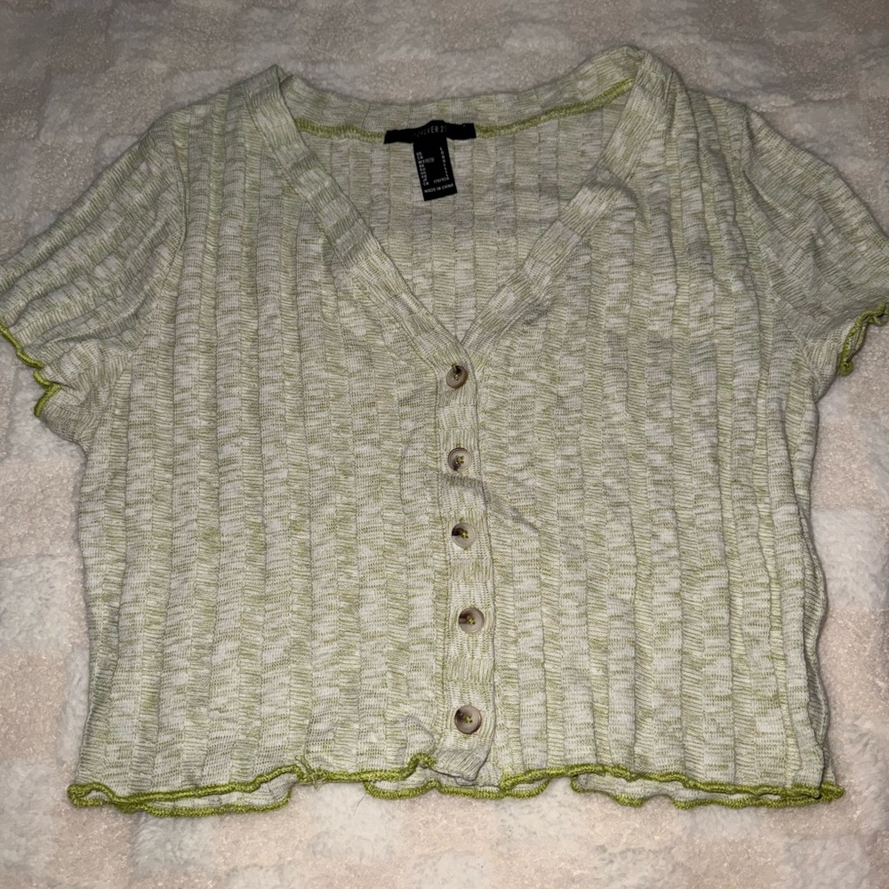 Hollister Green Button-Up Crop Top